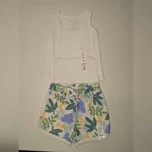 NWT Jumping Beans 18 Months Ribbed Ivory Tank Top and Tropical Leaves Shorts